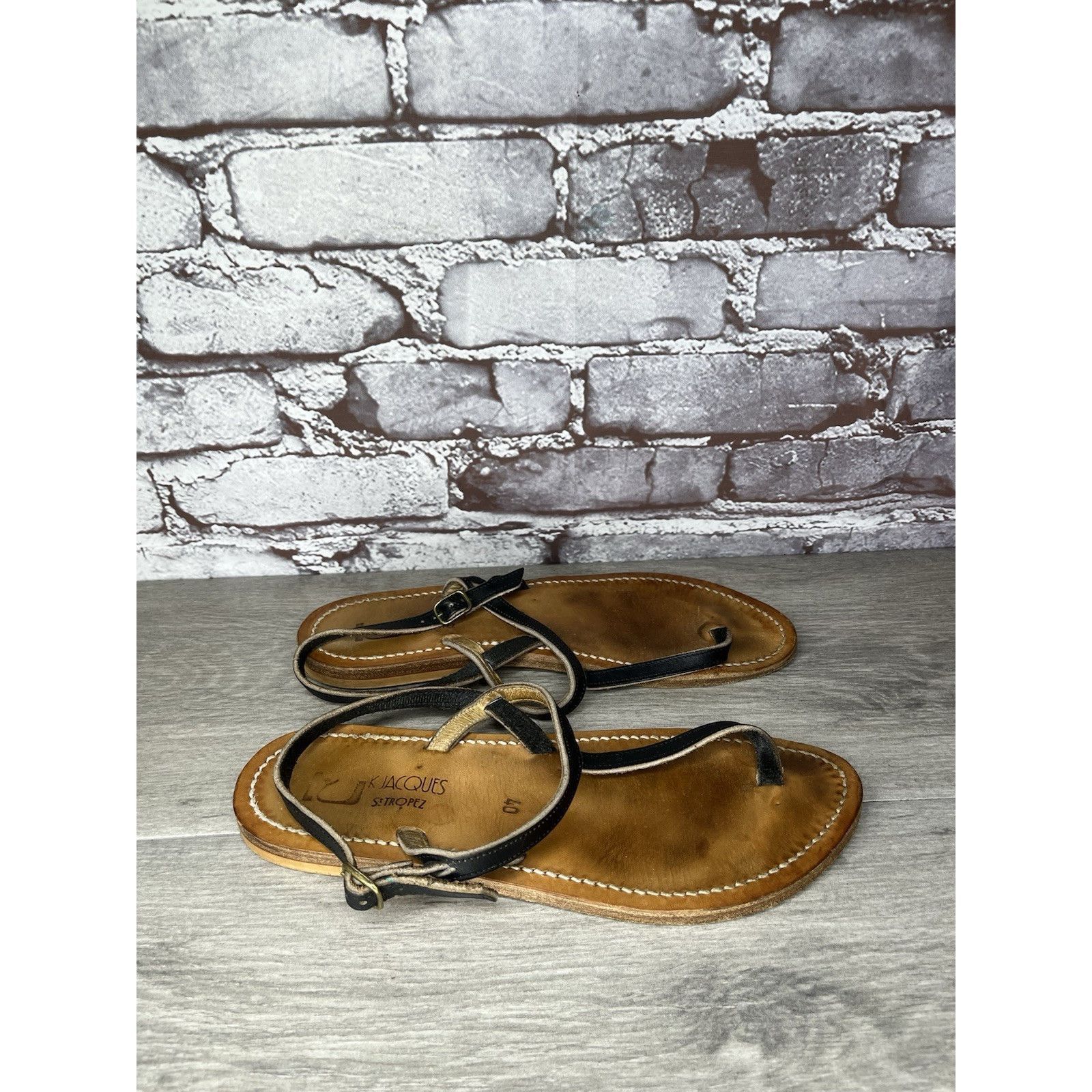 Jacques Lemans K Jacques Picon Black Leather Flat Thong Strap Sandals Women Size US 9.5 / IT 39.5 - 15 Thumbnail