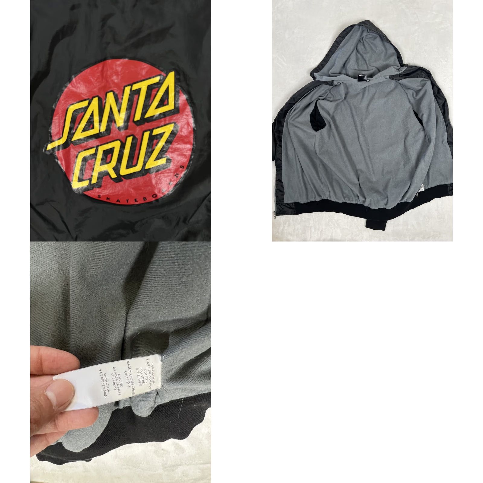 Vintage Santa Cruz Windbreaker Jacket Mens Small Black Hooded Fleece Lined Logo Surf Skateboarding Casual Vintage: No Size US S / EU 44-46 / 1 - 8 Thumbnail