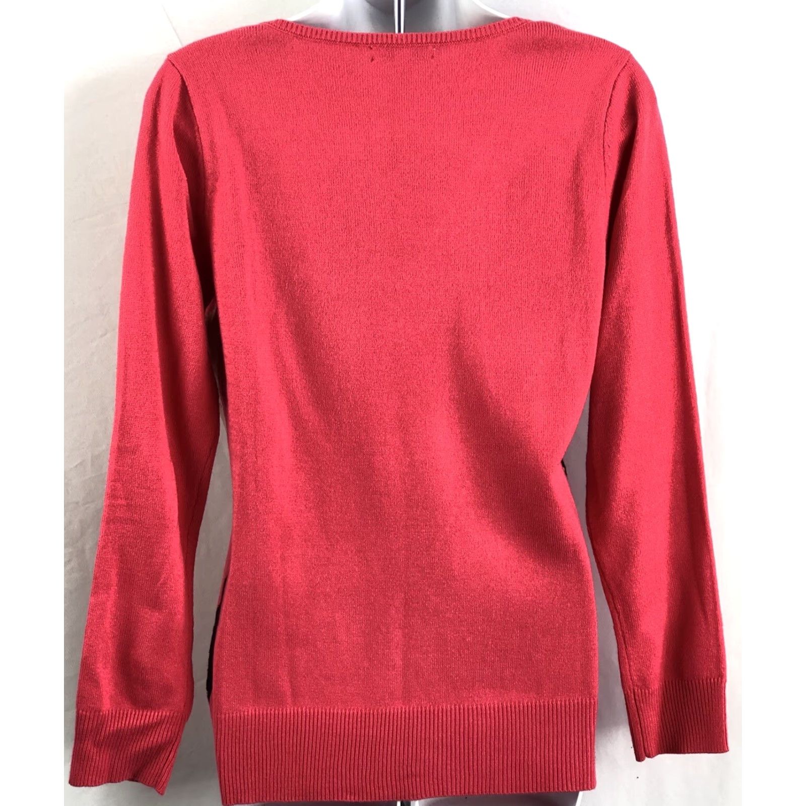 Vintage VINTAGE New York And Company Sweater S Dark Coral Argyle V-Neck Long Sleeve Raglan Beaded 90s Preppy Womens Pullover Knit Cotton Size S / US 4 / IT 40 - 3 Thumbnail