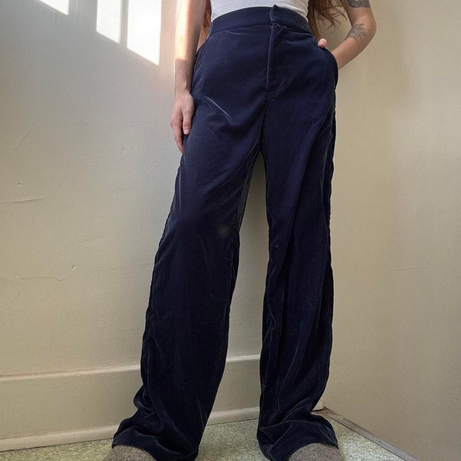 Gap GAP Navy Blue Velvet Trousers 00 Office Dress Pants Size 24" / US 00 / IT 34 - 1 Thumbnail