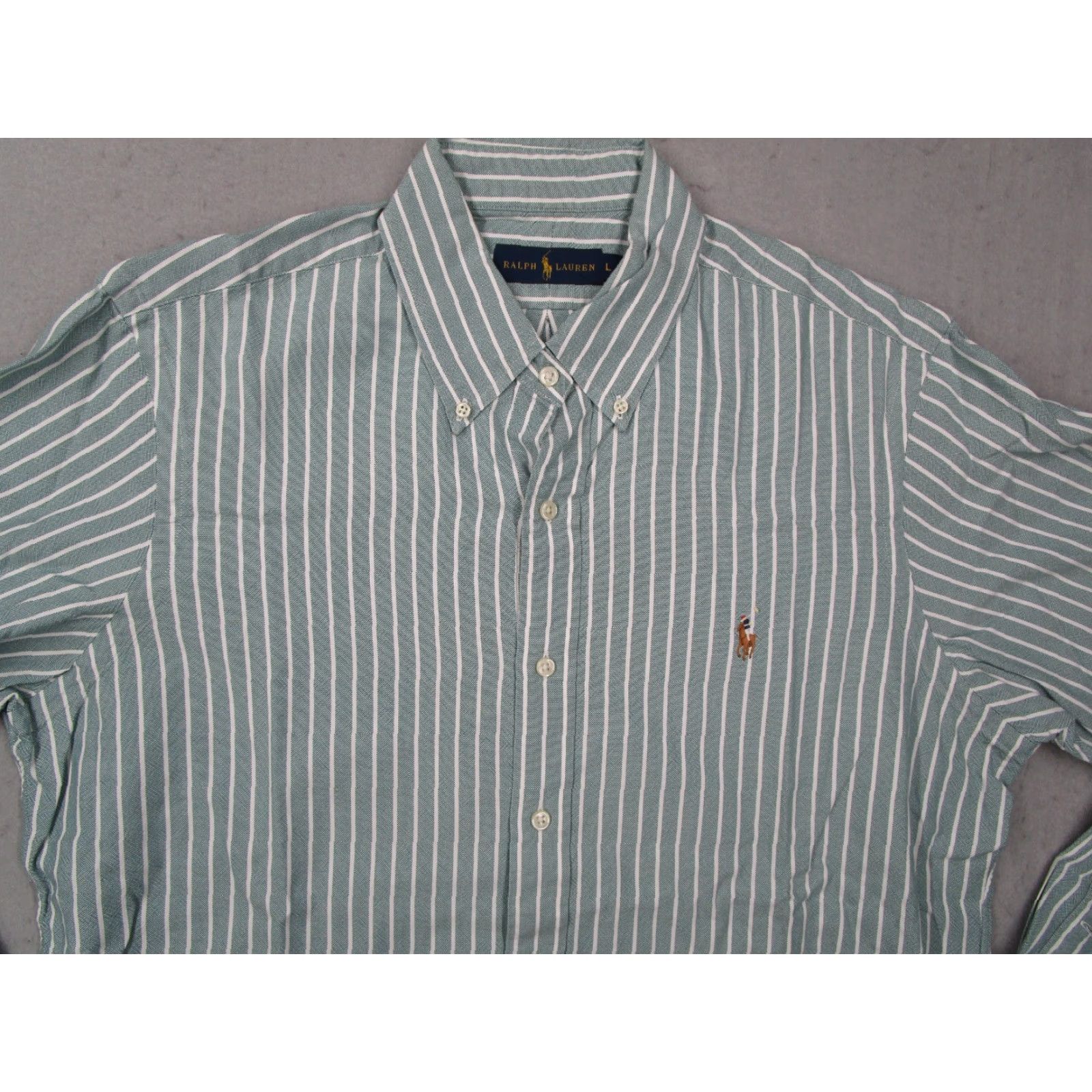 Ralph Lauren VINTAGE Ralph Lauren Shirt Mens Large Green Striped Button Up Twill Casual Americana Classic Size US L / EU 52-54 / 3 - 2 Thumbnail