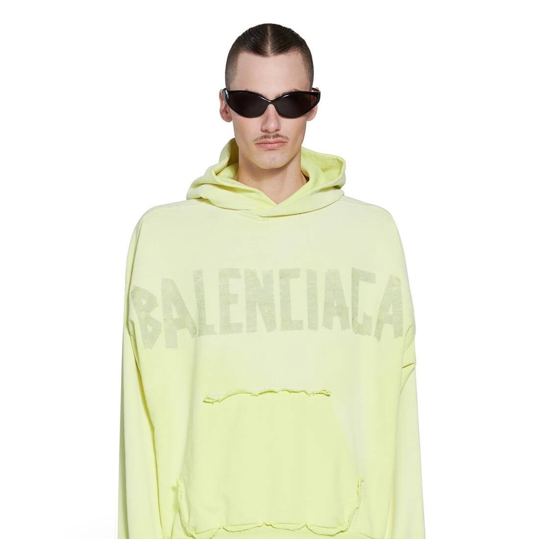 Balenciaga o1tr1nto1225 Tape Type Ripped Pocket Hoodie in Fluo Yellow Size US L / EU 52-54 / 3 - 5 Thumbnail