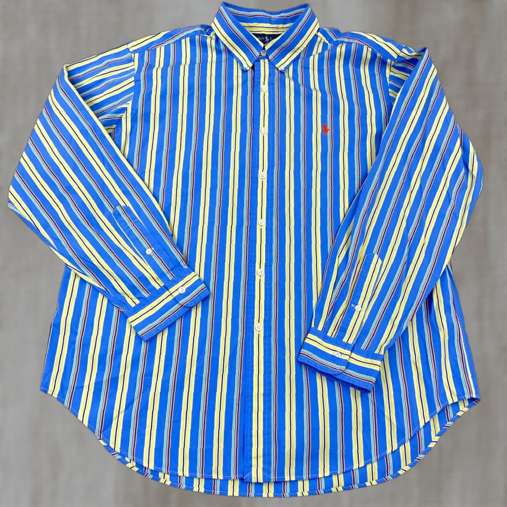Ralph Lauren Ralph Lauren Shirt Men XL Button-Up Striped Blue Yellow Cotton Classic Fit Poplin Pony Size US XL / EU 56 / 4 - 1 Thumbnail