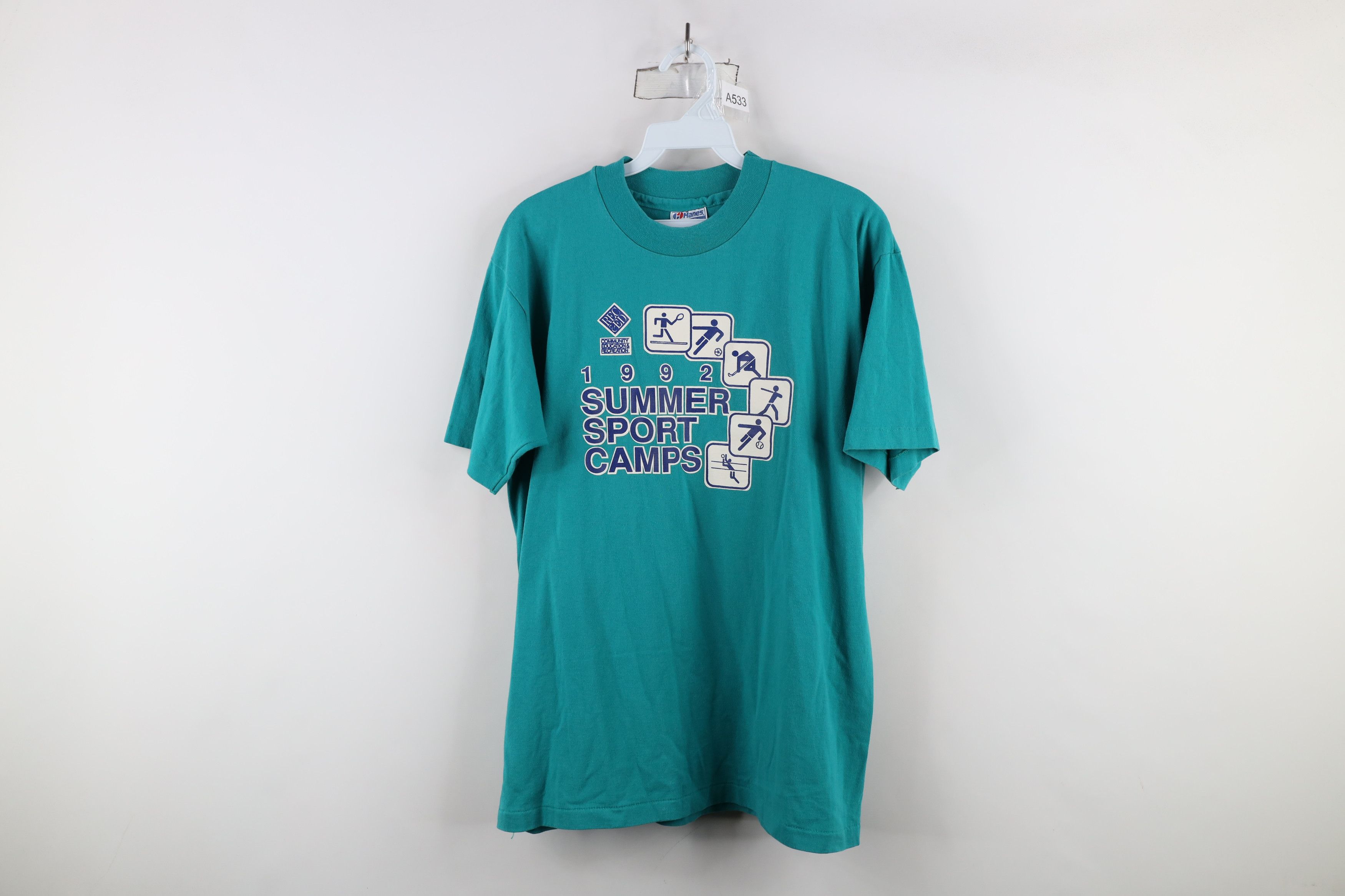 Vintage Vintage 90s Streetwear Summer Sports Camp T-Shirt Teal USA Size US L / EU 52-54 / 3 - 1 Thumbnail