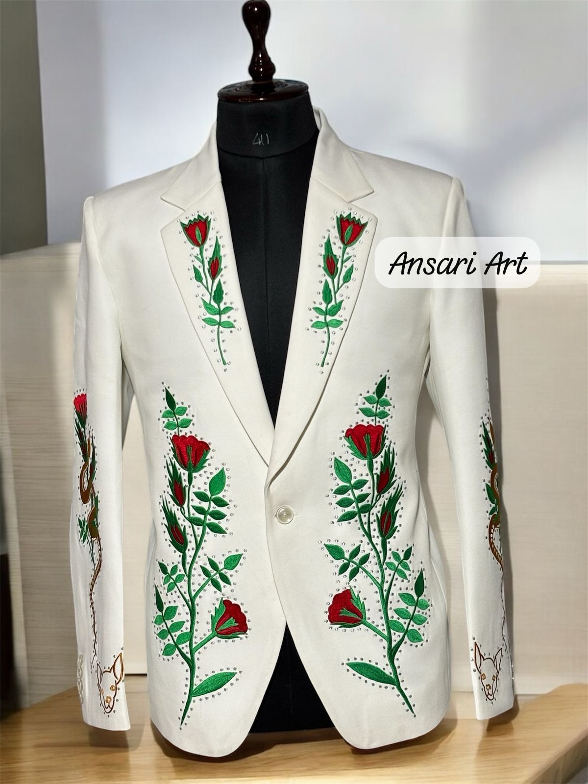 Other Men 2PC Customized floral embroidery cocktail prom outfit Size 44S - 1 Thumbnail