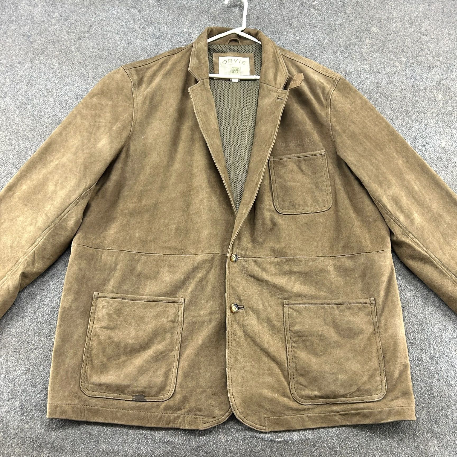 Orvis VINTAGE Orvis Blazer Jacket Men 54L Brown Leather Western Pea Coat Regular Size 54 Mens Brown Size 54R - 3 Thumbnail