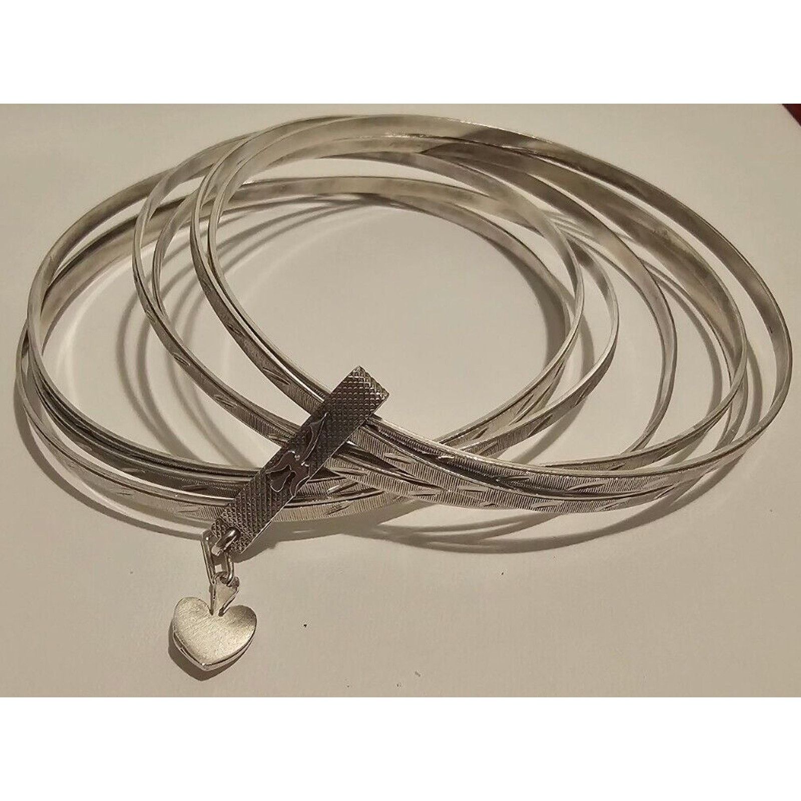 Sterling Silver 925 Silver Semanario 7 Etched Bracelets Bangles 3" Taxco Size ONE SIZE - 1 Thumbnail