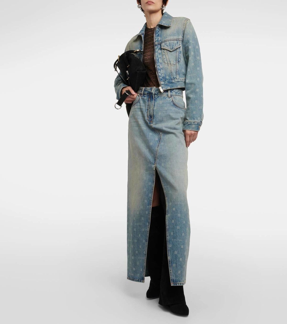 Givenchy o1srvl11e0225 4G High-Rise Denim Maxi Skirt in Light Blue Size 27" / US 4 / IT 40 - 4 Thumbnail