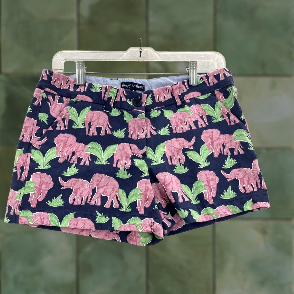 Vintage Simply Southern Shorts Womens 2 Blue Elephants Slash Pockets Size 26" / US 2 / IT 38 - 1 Thumbnail