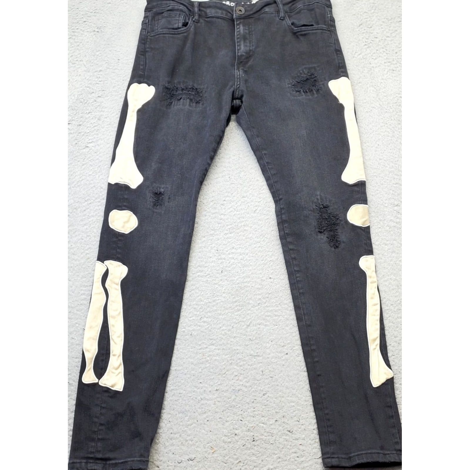 Denime Crysp Denim Skeleton Jeans Men 36 Black Stretch Distressed Bone Patch Slim Fit Size US 36 / EU 52 - 2 Thumbnail