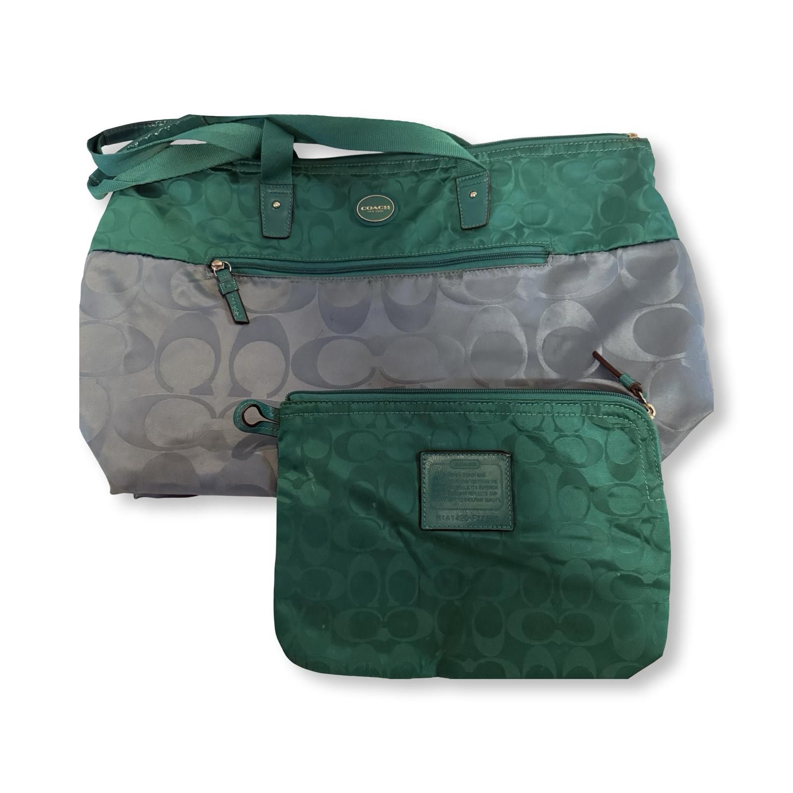 Coach Coach Signature Green and Gray Tote Bag with Matching Pouch Size ONE SIZE - 1 Thumbnail
