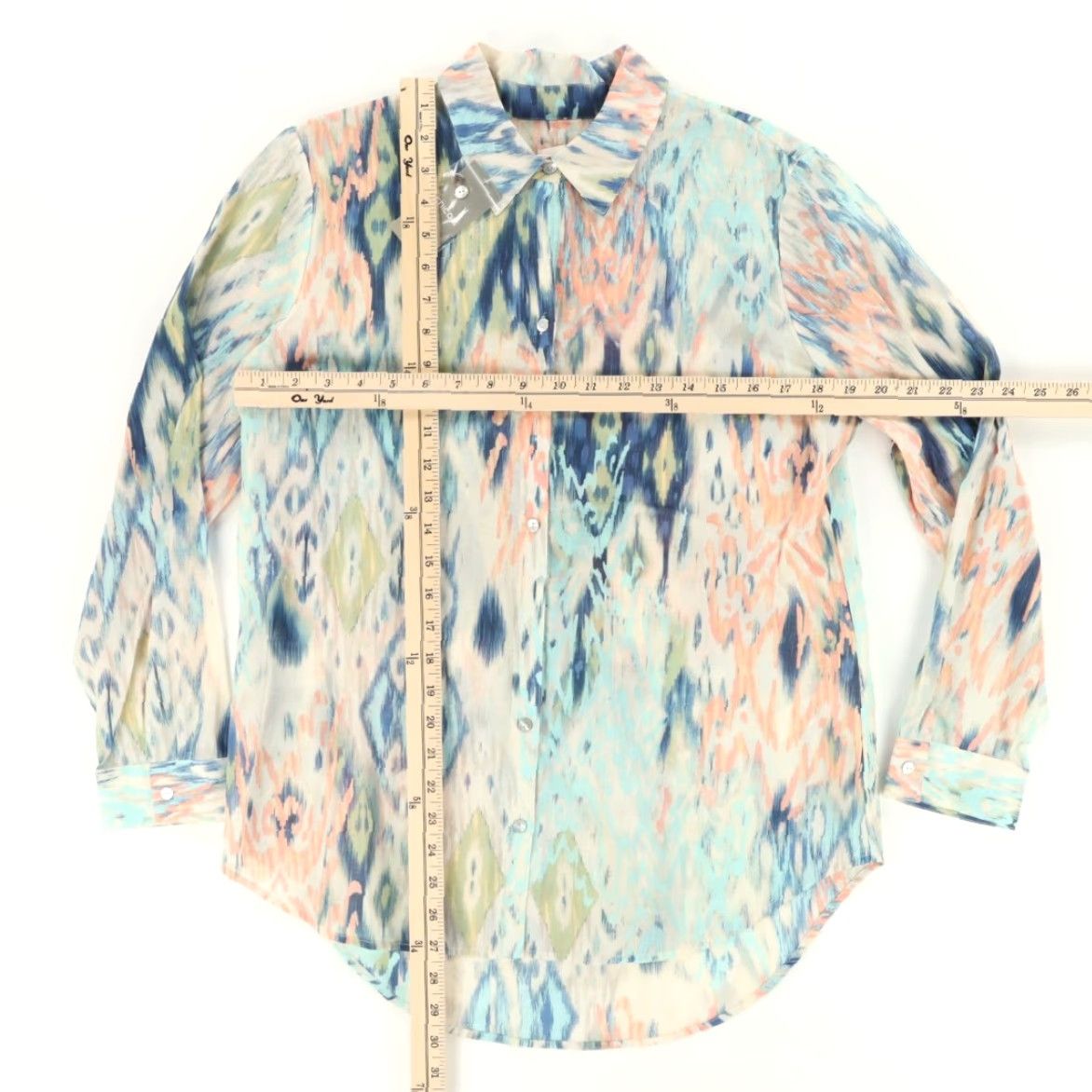 Vintage Chicos Viola Top LS Woven Pattern Sweet Mint Button Up Shirt Women's 1 Size XS / US 0-2 / IT 36-38 - 3 Thumbnail