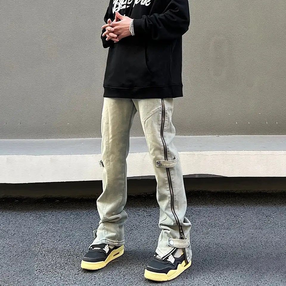 Japanese Brand × Vintage Half Fake Zippers Jeans Slim Funny Streetwear Denim Pants Size US 32 / EU 48 - 1 Thumbnail