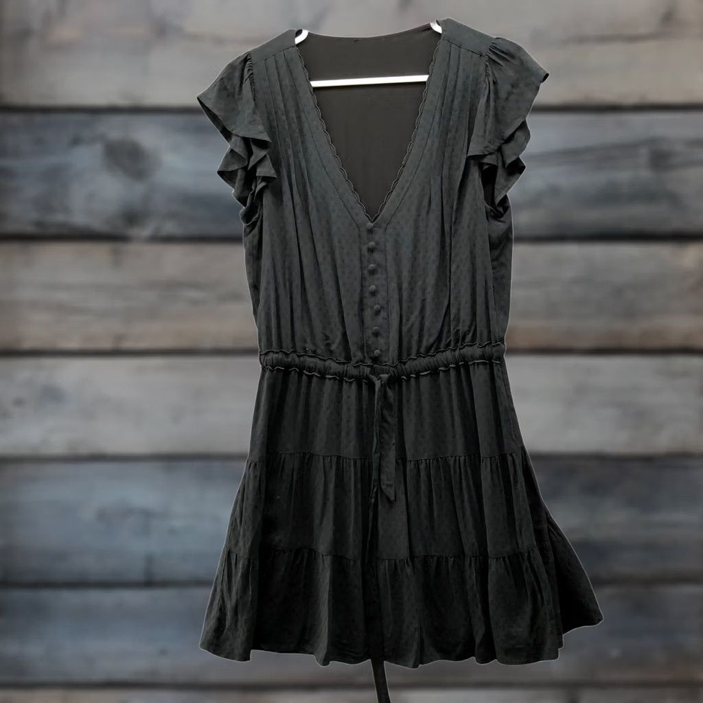 Paige PAIGE Black Mini Dress Womens M V-Neck Tiered Flutter Ruffle Sleeve A-Line Size M / US 6-8 / IT 42-44 - 1 Thumbnail