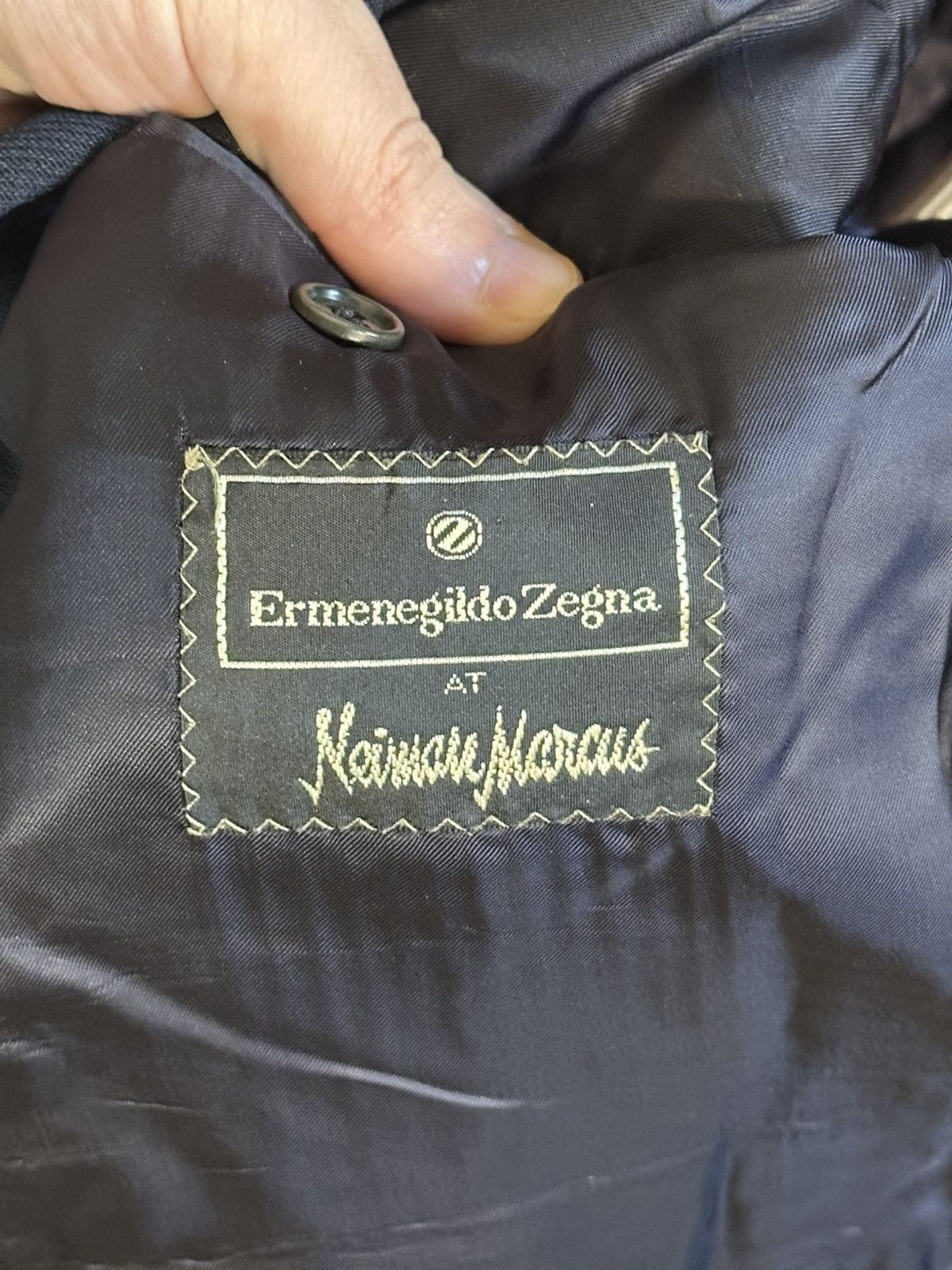 Ermenegildo Zegna Custom tailored navy pinstriped woven wool jacket Size 46R - 11 Thumbnail