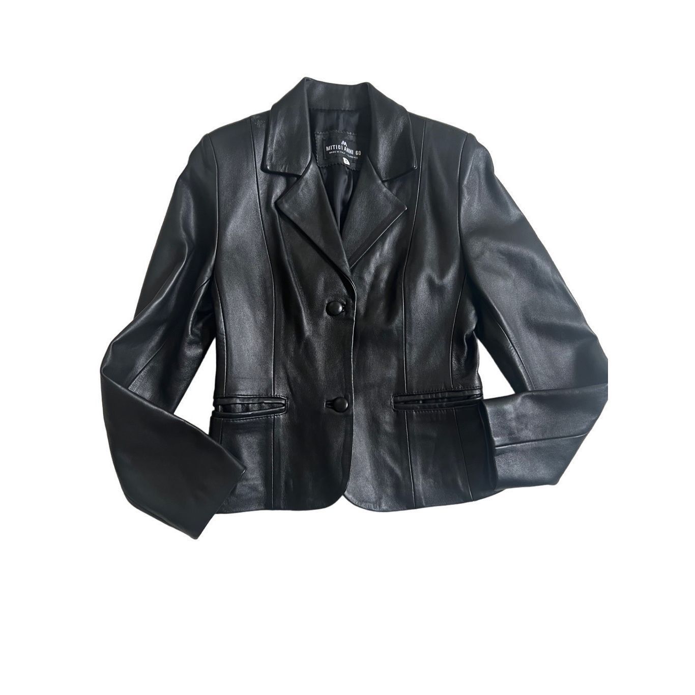 image of Vintage Mitici Anni 60 Italian Leather Jacket Size Small in Black, Women's