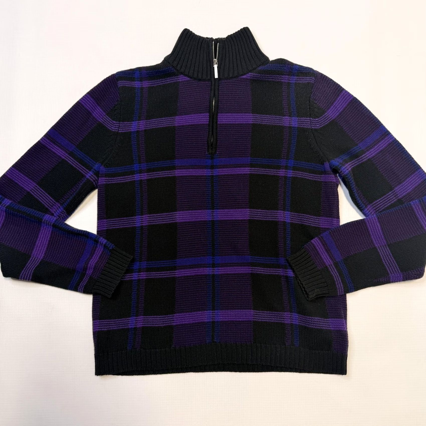 Ralph Lauren VINTAGE Lauren Ralph Lauren Sweater Womens Medium Purple Plaid 90s Half Zip Mock Neck Zipper Pullover Size M / US 6-8 / IT 42-44 - 4 Thumbnail
