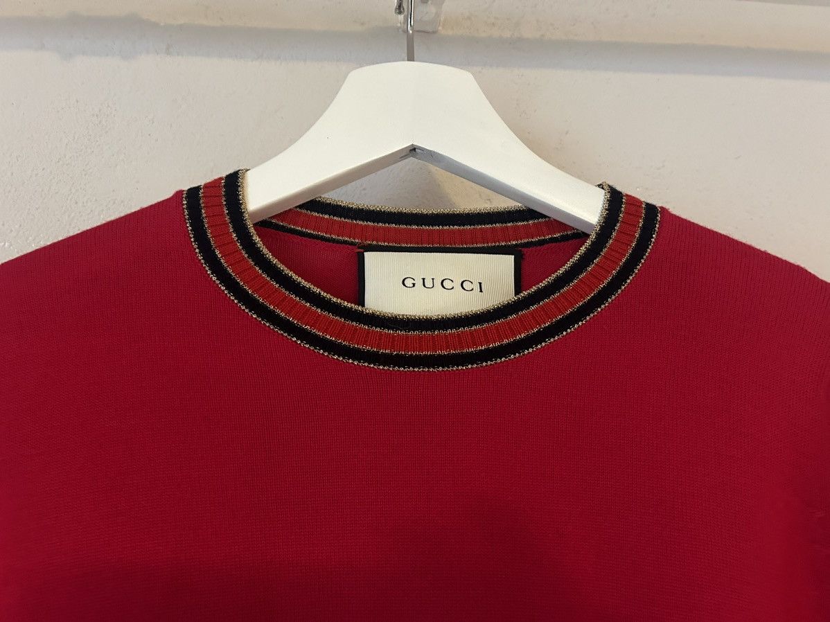 Gucci Gucci Red Wool Crewneck Sweater with Metallic Trim - Size S Size S / US 4 / IT 40 - 2 Thumbnail