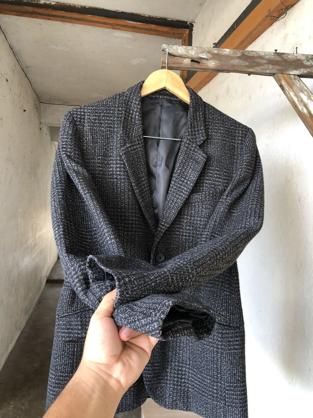 Japanese Brand Vtg Uniqlo Tweed Gingham Dark Grey Single Breasted Blazer Size US L / EU 52-54 / 3 - 9 Thumbnail