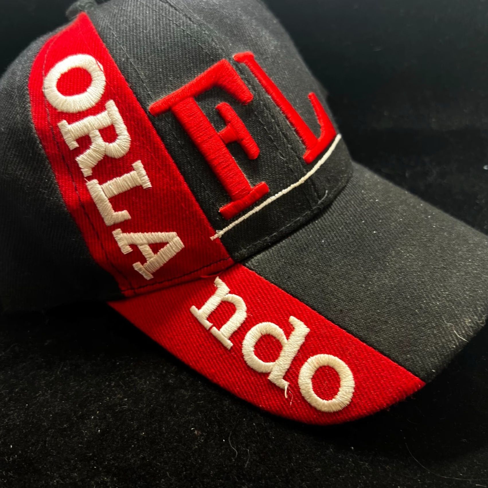 Spell Orlando FL Spell Out Hat Baseball Cap Black Red Florida Adjustable Embroidered Size ONE SIZE - 2 Thumbnail