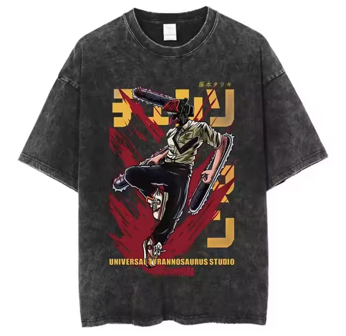 Japanese Brand High Street Chainsaw Man Print Washed Black T-Shirt Size US XXL / EU 58 / 5 - 1 Thumbnail