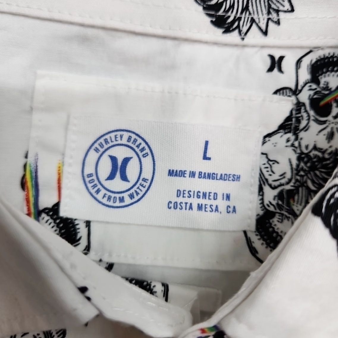 Hurley Hurley Shirt Men Large White Pineapple Skull Rainbow Laser Eyes Button Up Shirt Size US L / EU 52-54 / 3 - 5 Thumbnail