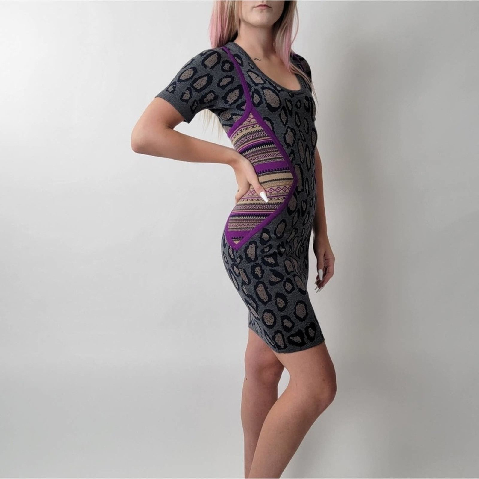 Cut25 by Yigal Azroul Boa Leopard Bodycon Sweater Dress