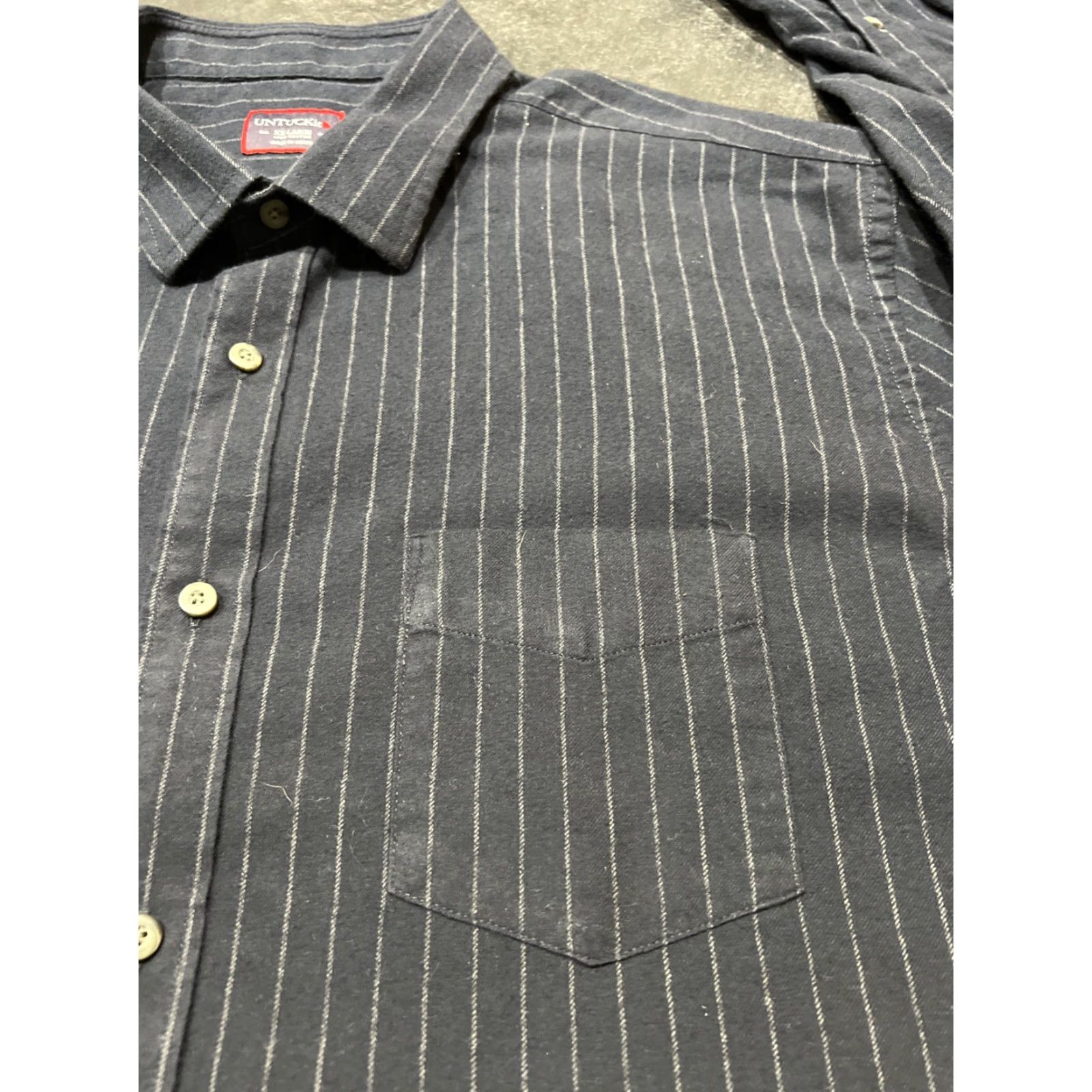 UNTUCKit VINTAGE UNTUCKit Flannel Shirt Men’s XXL Navy Pinstripe Long Sleeve Button-Up Slim Fit 90s Size US XXL / EU 58 / 5 - 3 Thumbnail