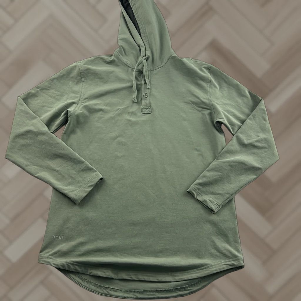 Vintage BYLT Drop Lux Hooded Henley Sweatshirt Men M Green Size US M / EU 48-50 / 2 - 1 Thumbnail