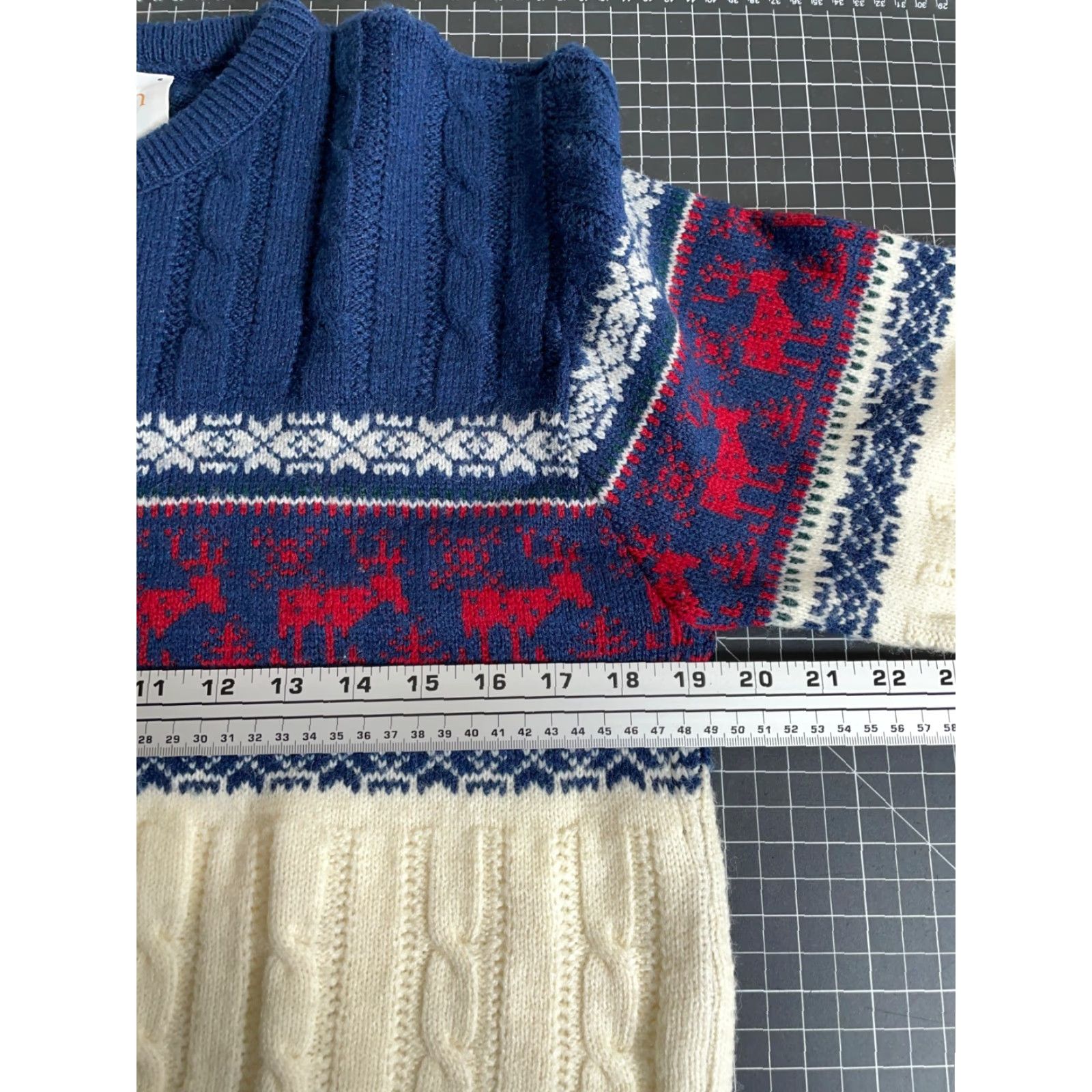 Jantzen VINTAGE 60s Jantzen Reindeer Cable Knit Sweater Men's Medium Winter Ivory Blue Retro Ski Size US M / EU 48-50 / 2 - 5 Thumbnail
