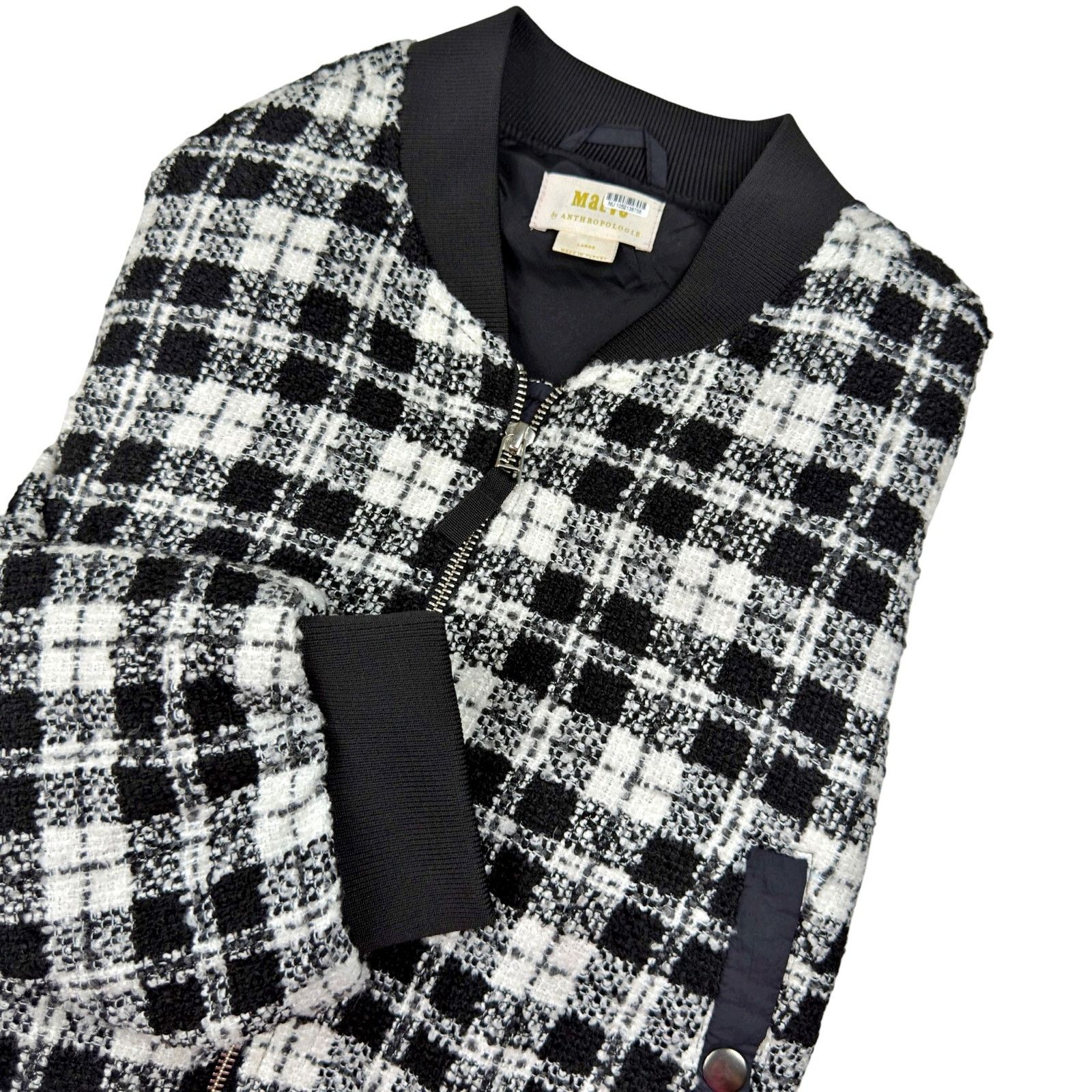 Anthropologie Anthropologie Maeve B/W Plaid Cropped Tweed Bomber Jacket Size L / US 10 / IT 46 - 1 Thumbnail