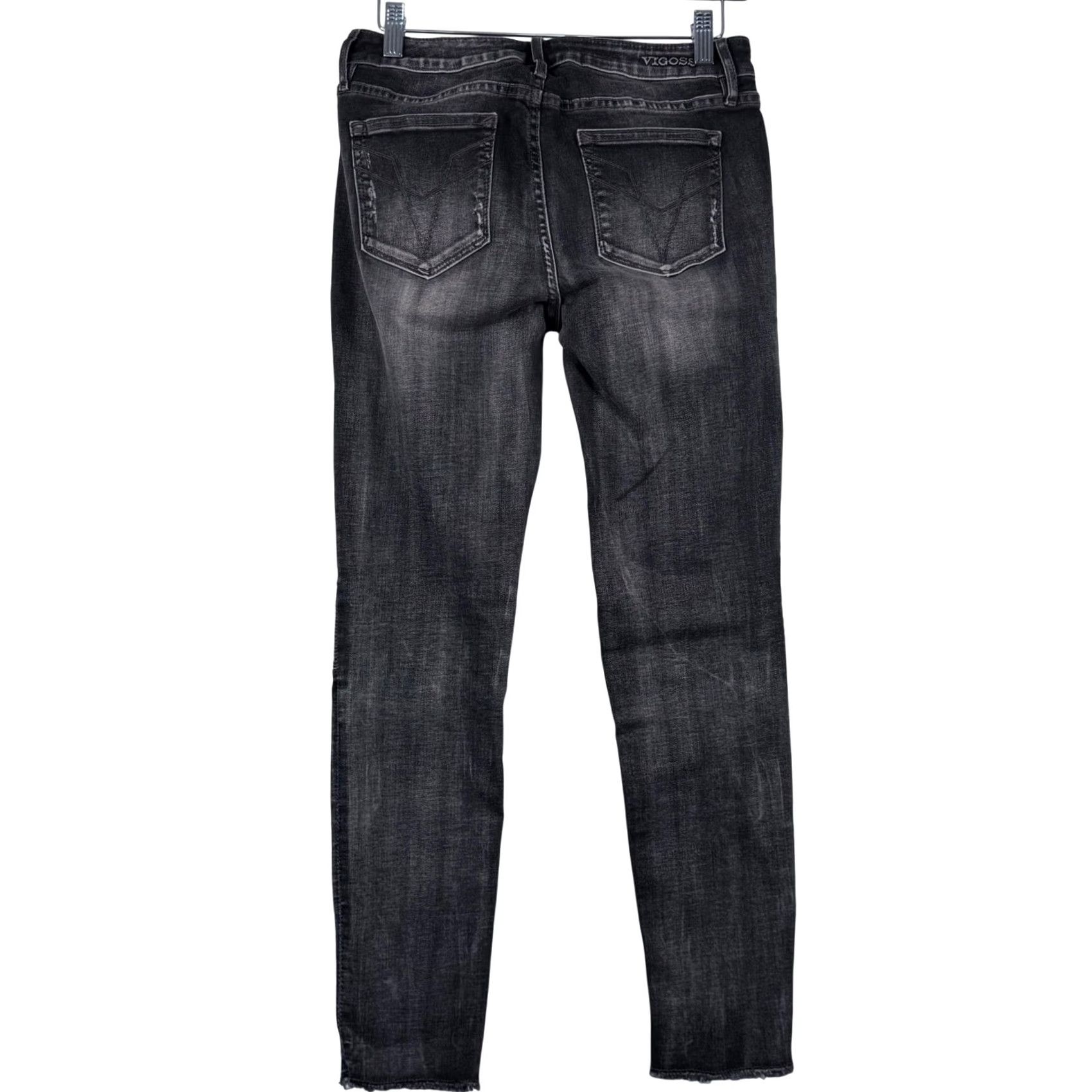 Vintage VIGOSS Chelsea Skinny Jeans Black Moto Ribbed Knee Distressed Raw Hem Jeans Women 27x27 Slim Stretch 5-Pocket Biker Rock 90s Vintage No Size 27" / US 4 / IT 40 - 4 Thumbnail