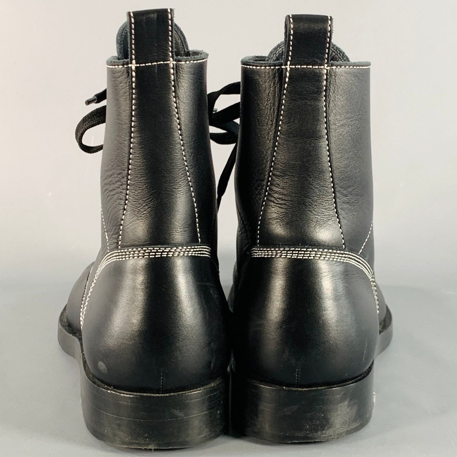 Loewe 12 Black White Contrast Stitch Leather Military Boots Size US 12 / EU 45 - 3 Thumbnail