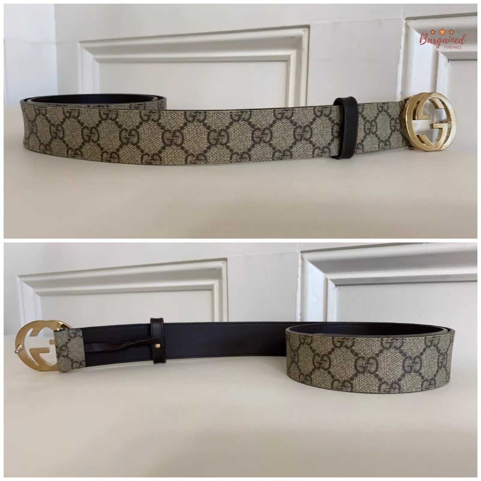 Gucci Gucci Brown GG Supreme Gold Interlocking G Buckle Belt Size 28 - 10 Thumbnail