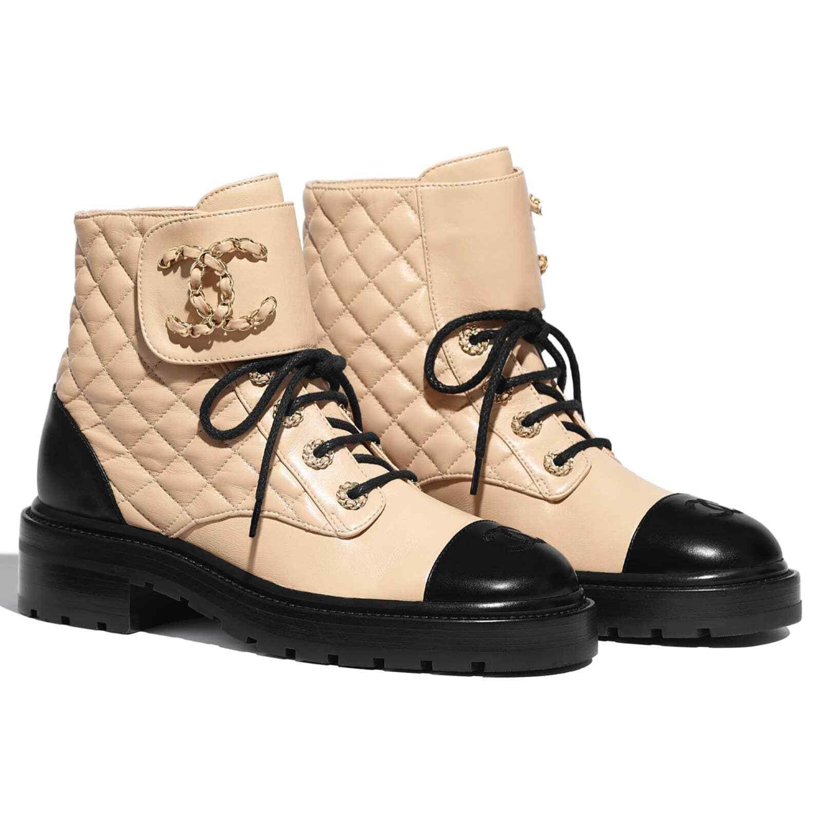 Chanel 20A Quilted Chain Combat Lace Up Tie Ankle Short Boot 40.5 Size US 10.5 / IT 40.5 - 3 Thumbnail