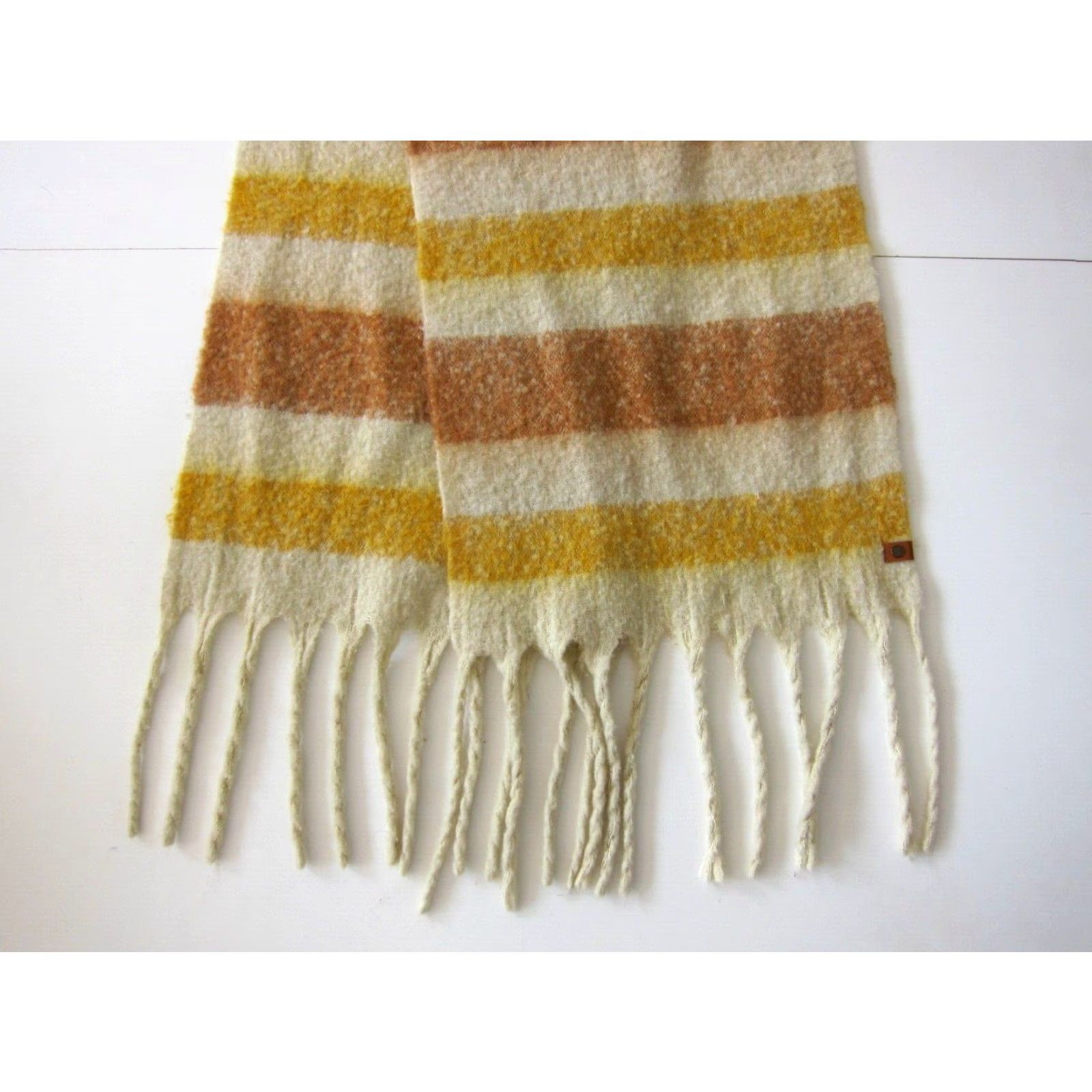 Frye Frye And Co. Yellow Brown Ivory Knit Wide Long Neck Scarf Shawl Wrap 15" X 86.5" Size ONE SIZE - 5 Thumbnail
