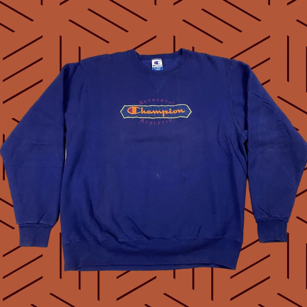 VINTAGE Champion Crewneck Sweatshirt Men XL Blue 90s Sports Embroidered Made in USA