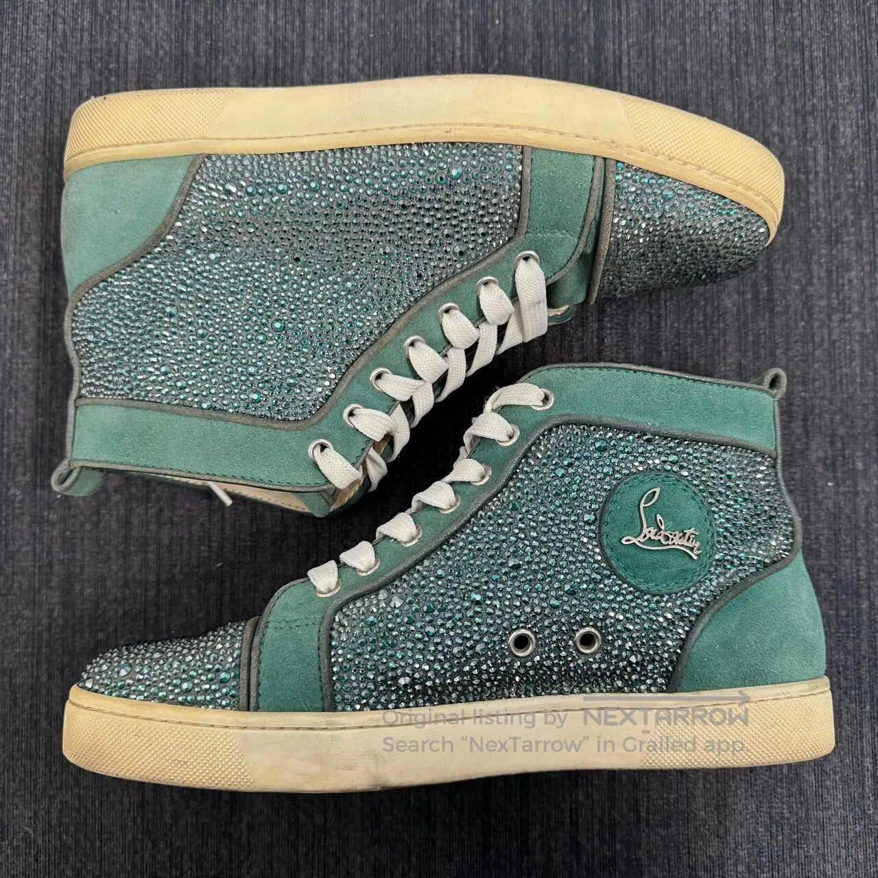 Christian Louboutin Christian Louboutin Green Suede High-Top Sneakers. Size US 8.5 / IT 38.5 - 4 Thumbnail