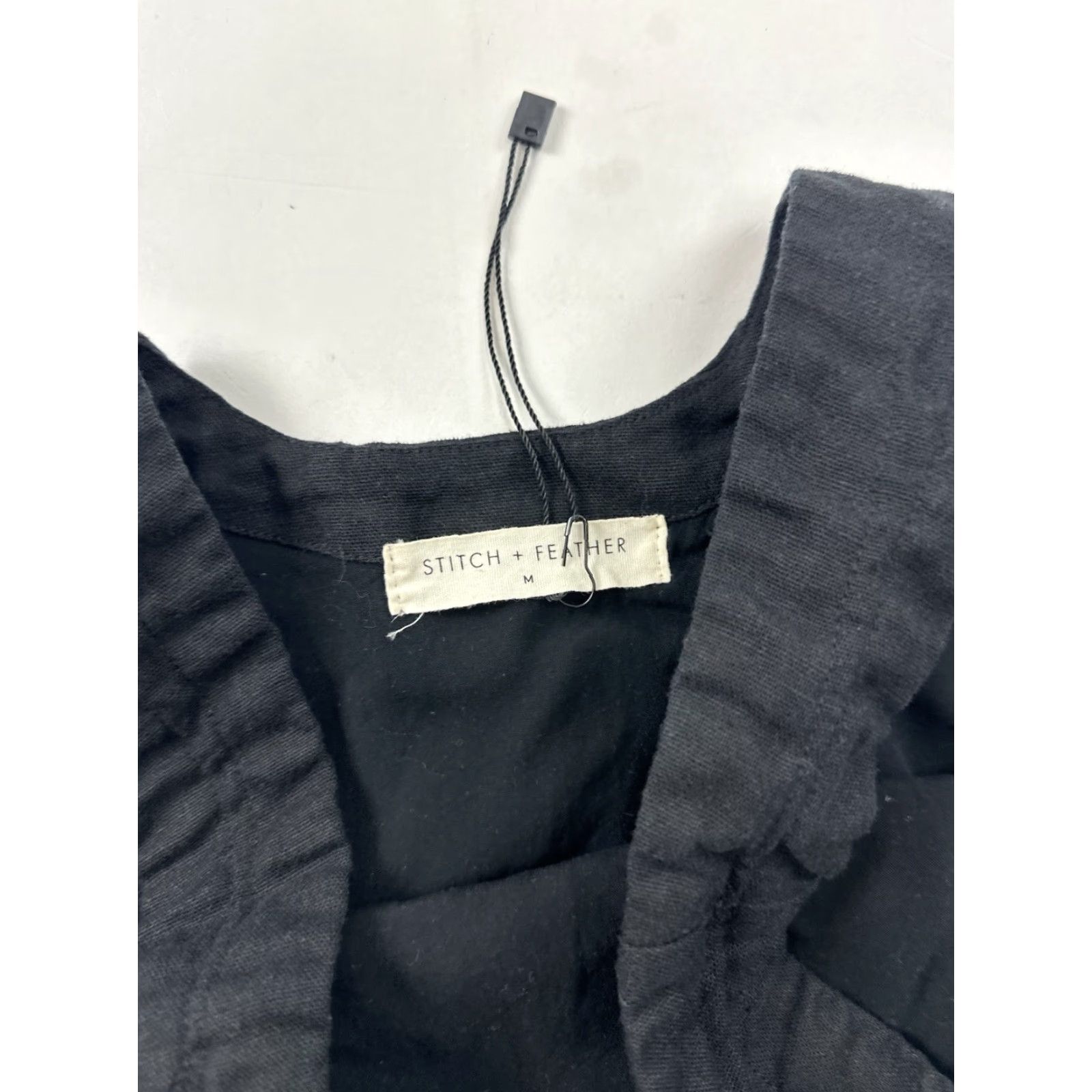 Vintage Stitch & Feather Dress Women’s M Medium Sleeveless Pocket Knee-Length Shift Black Ruffle Party Cocktail Linen Viscose Size M / US 6-8 / IT 42-44 - 5 Thumbnail