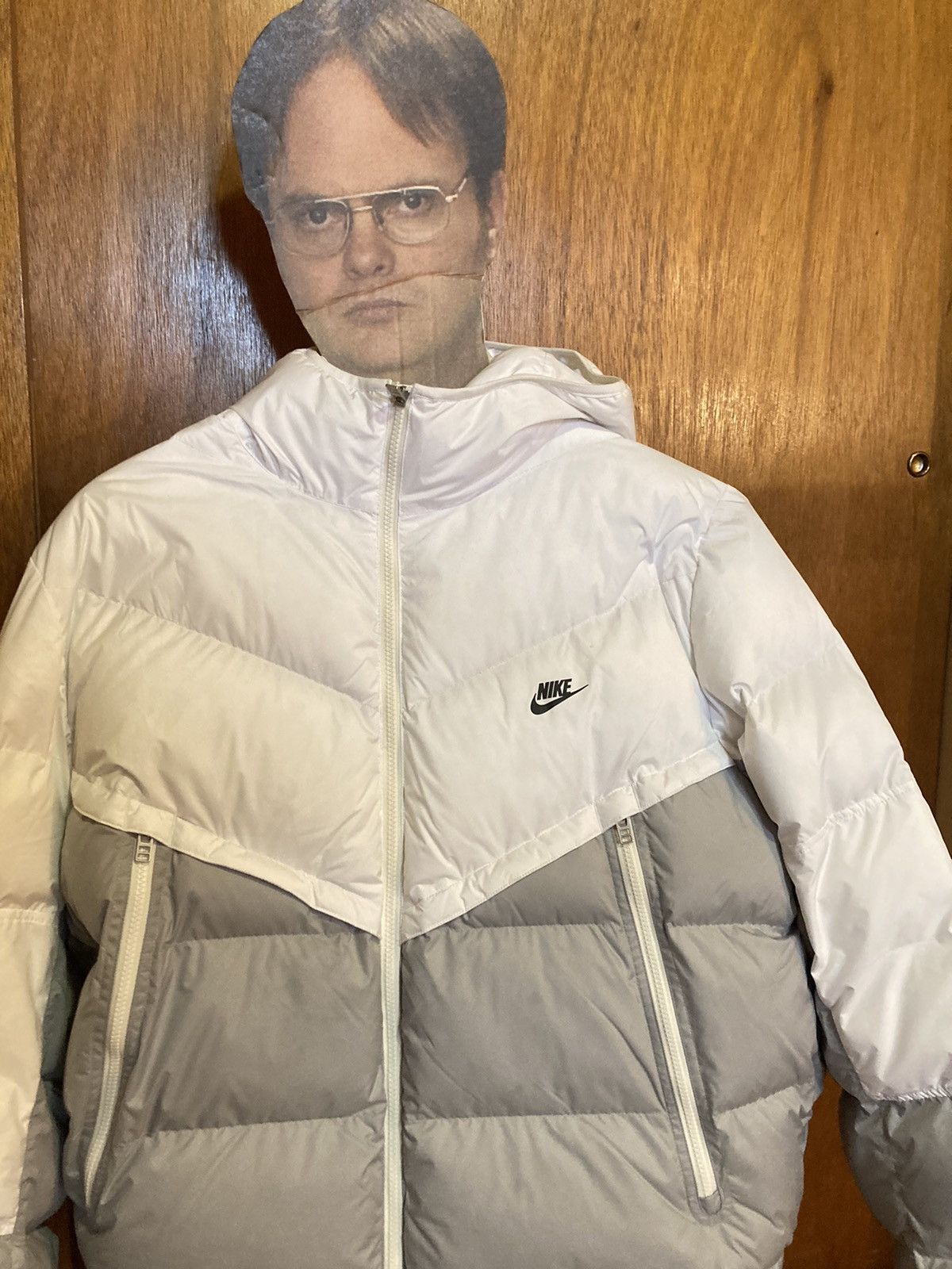 image of White And Gray Nike Puffer Jacket, Men's (Size 2XL)