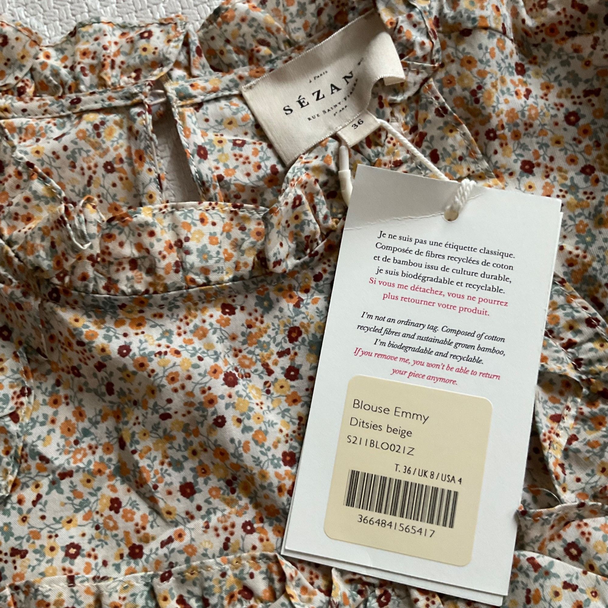 Sezane NWT sezane EMMY BLOUSE Beige flowers cotton floral SZ 4 bust Size S / US 4 / IT 40 - 7 Thumbnail