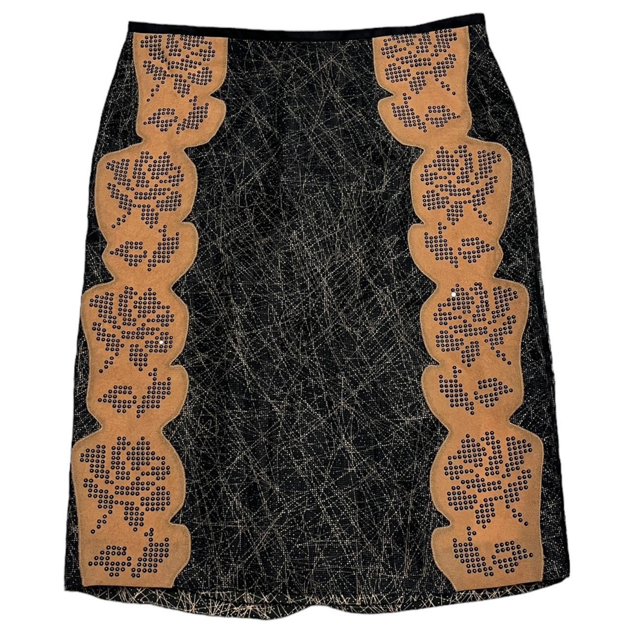 image of Bottega Veneta Silk Lined Studded Luxury Designer Skirt in Brown, Women's (Size 30)