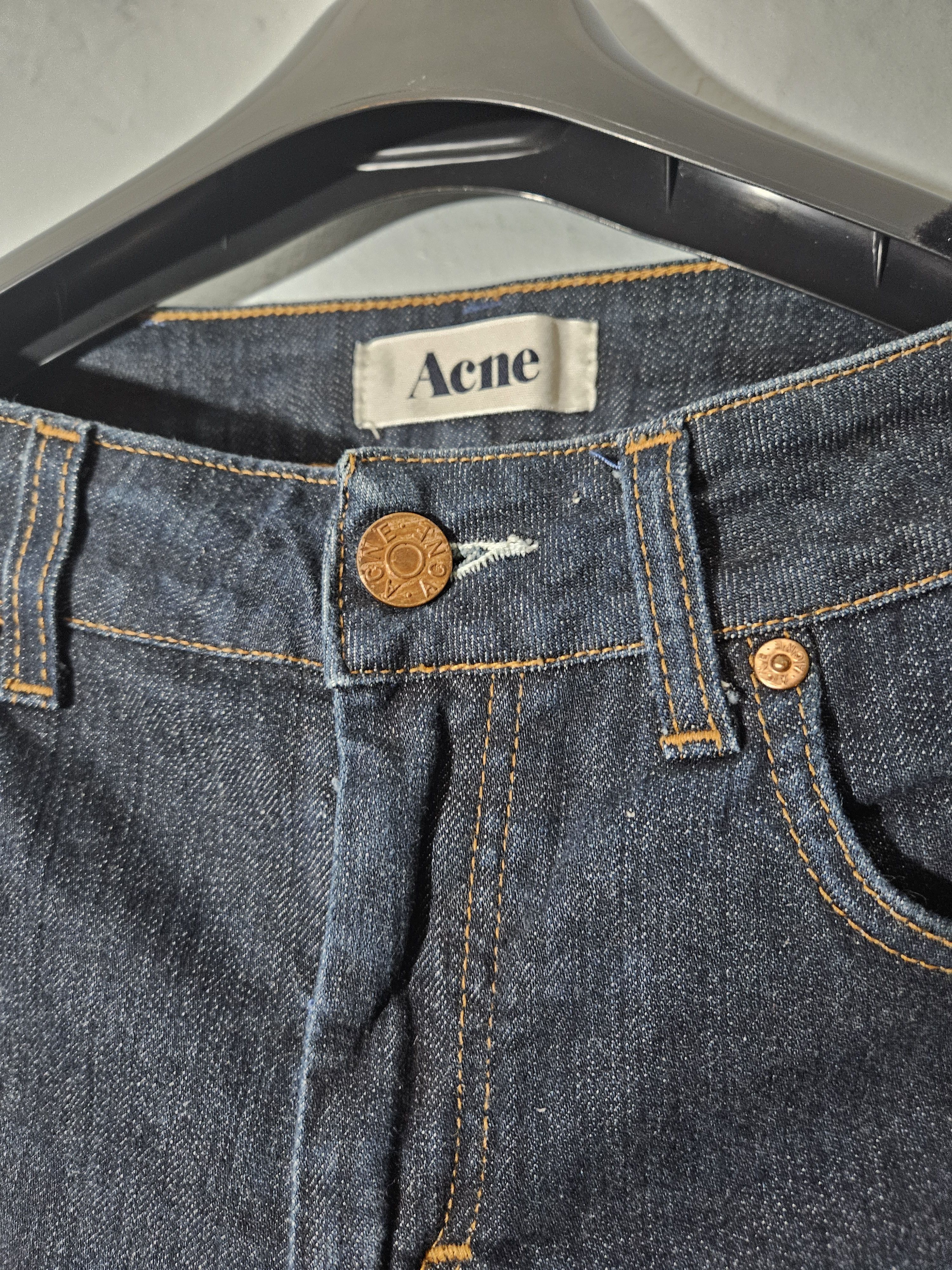 Acne Studios Hex DC Blue Raw Style Leather Back Patch Denim Jeans Size US 29 - 6 Thumbnail