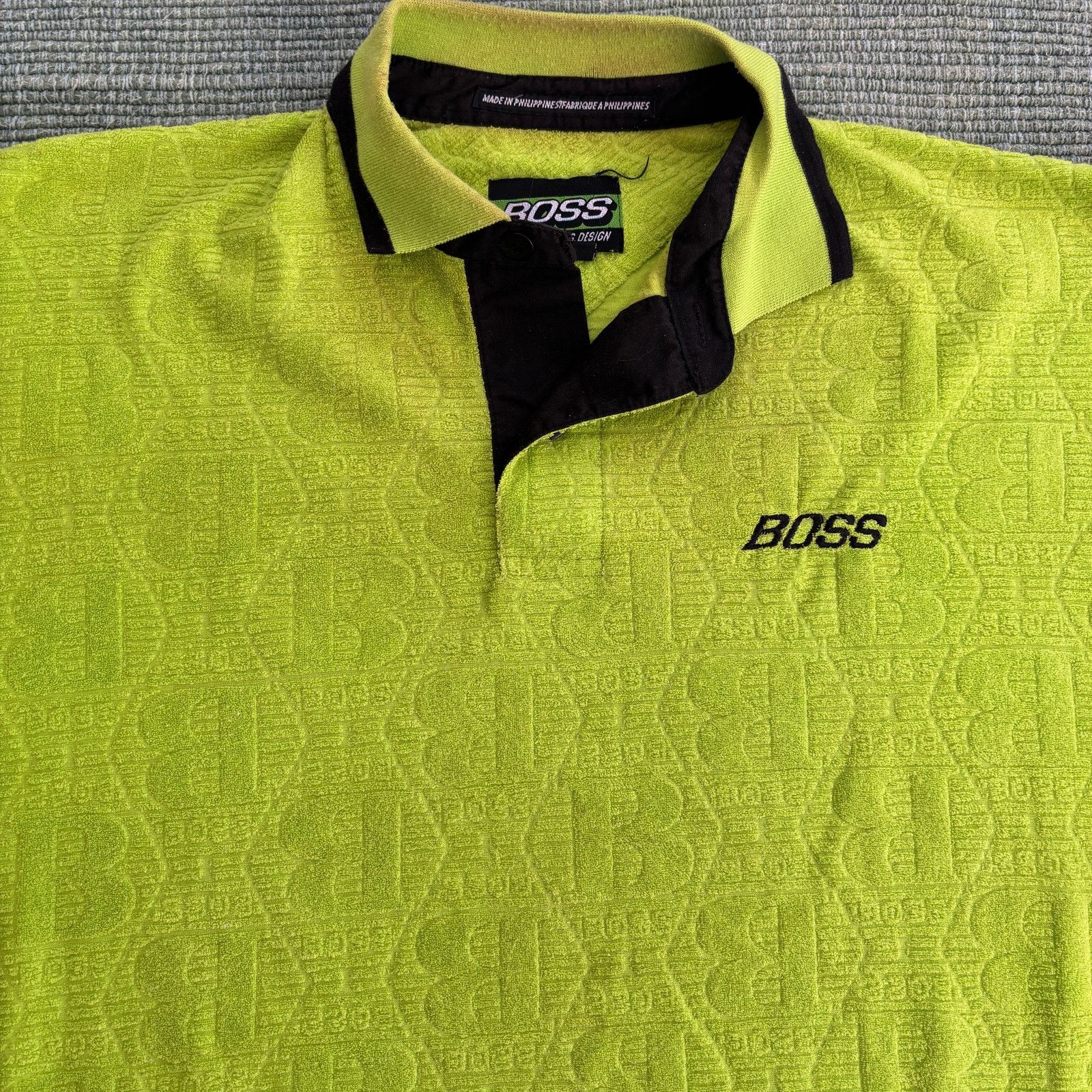 Vintage Y2K lime green BOSS terrycloth texture patterned baggy shirt Size US XL / EU 56 / 4 - 3 Thumbnail