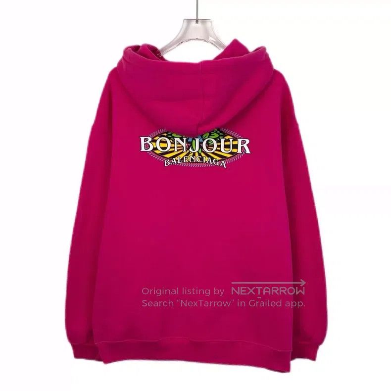 Balenciaga Balenciaga Rose Pink Letter Printed Hooded Drawstring Cott Size US XS / EU 42 / 0 - 2 Thumbnail