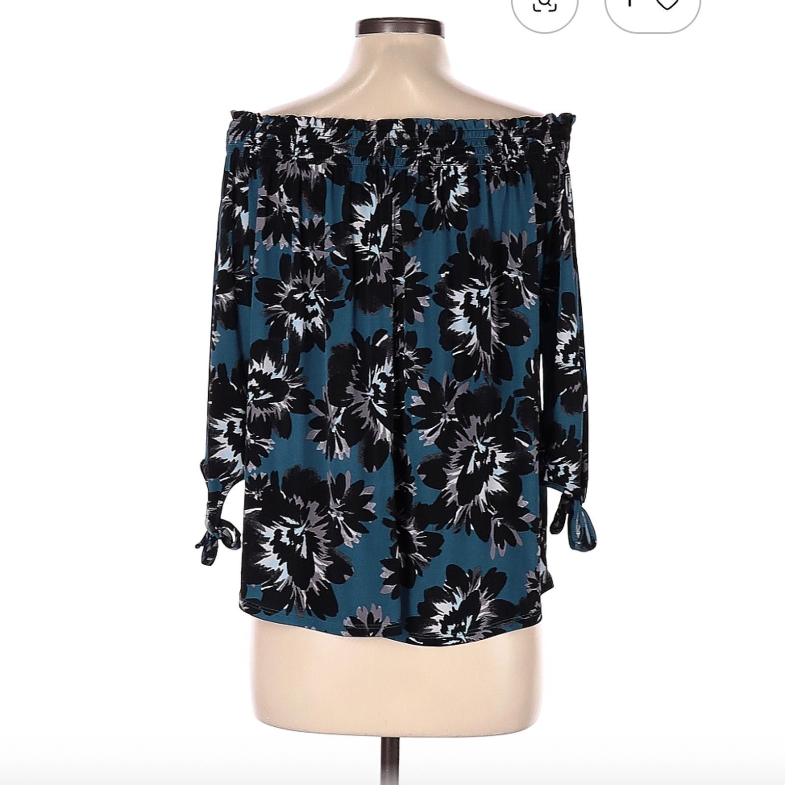 Other White House Black Market Blue Floral 3/4 Sleeve Top Size L Size L / US 10 / IT 46 - 2 Thumbnail