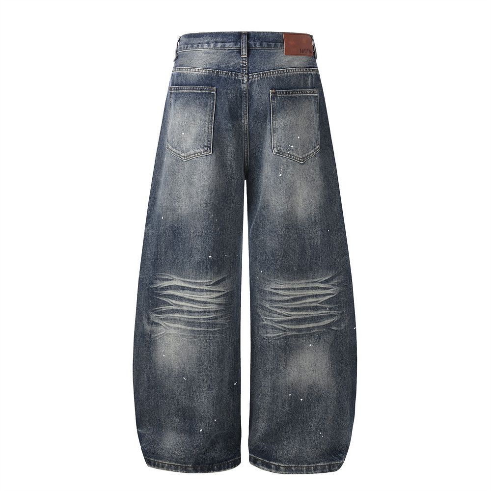 Vintage Men's Ink-Splattered Distressed Loose-Fit Curved-Leg Jeans Size US 32 / EU 48 - 2 Thumbnail