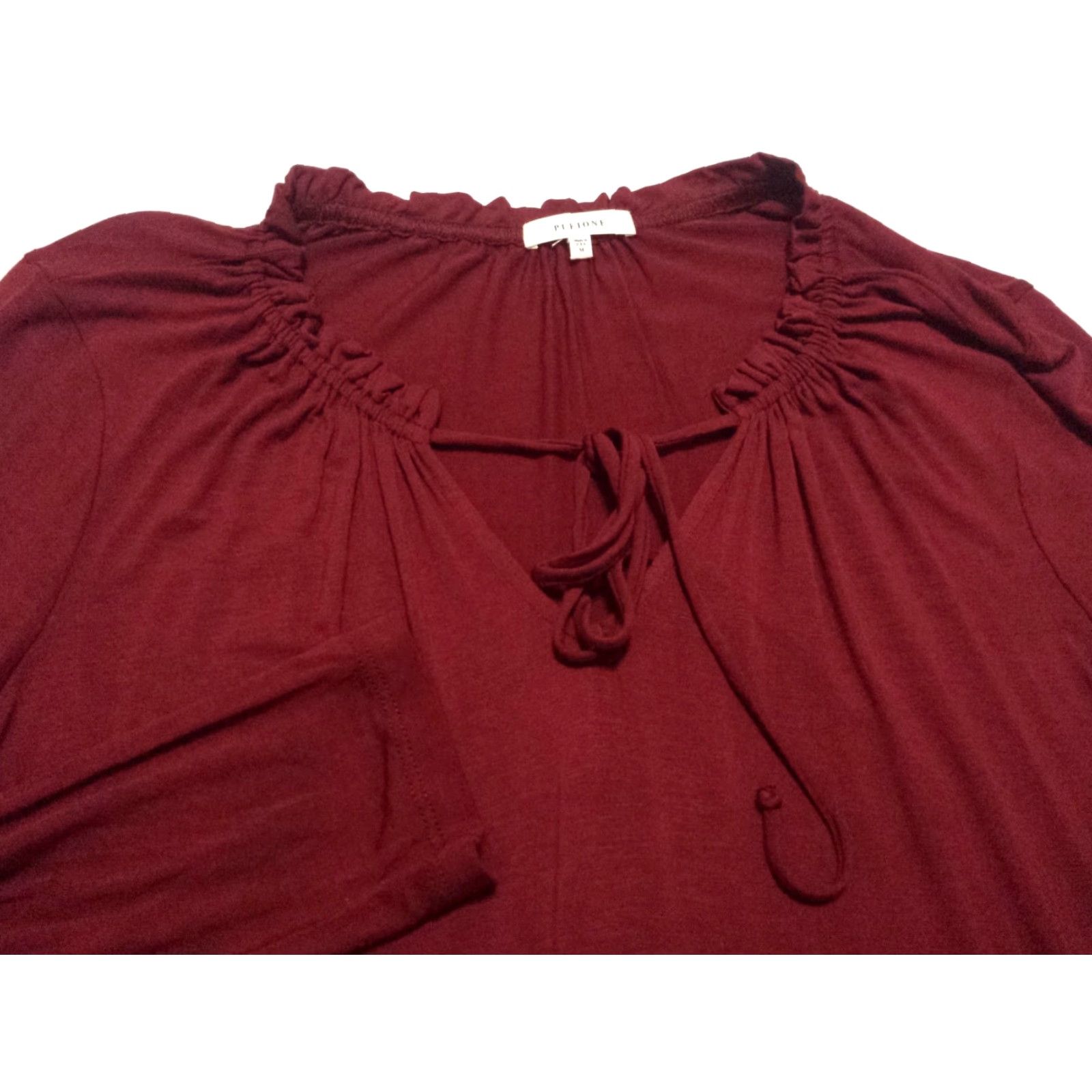 Vintage Pleione Blouse Shirt Womens Medium Red Long Sleeve V-Neck Rayon Solid Size M / US 6-8 / IT 42-44 - 2 Thumbnail