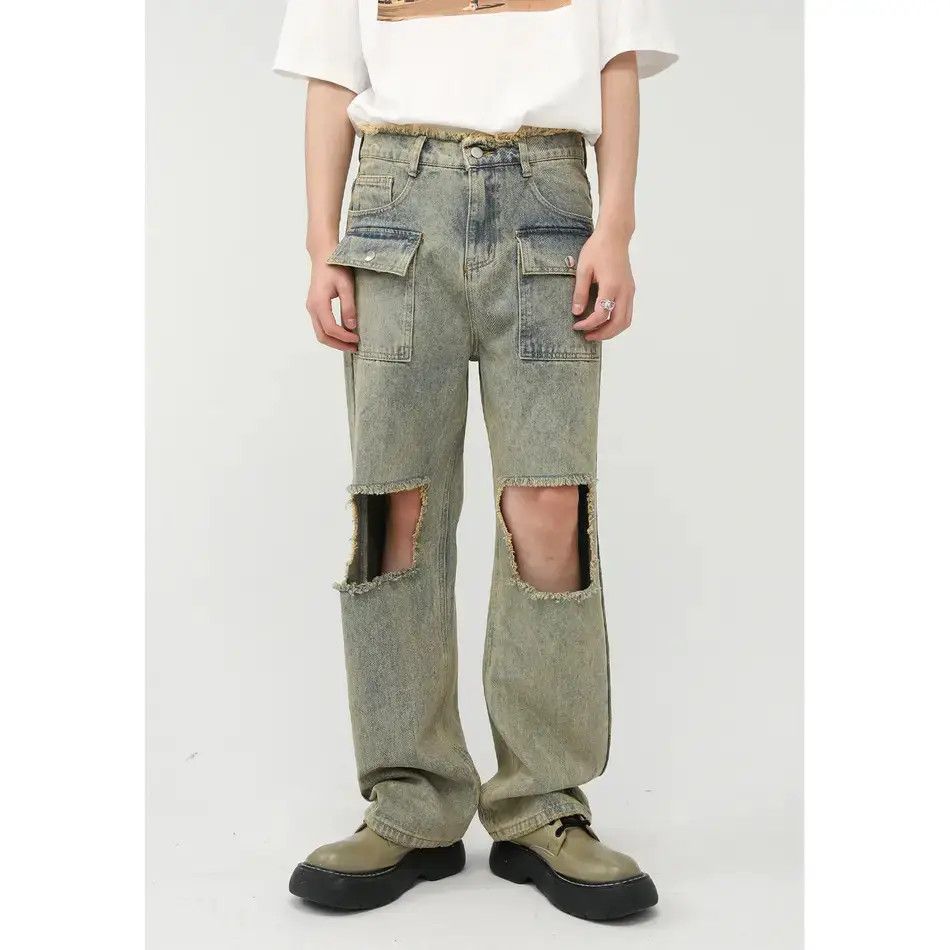 Japanese Brand Retro loose fringed ripped straight leg jeans Size US 32 / EU 48 - 1 Thumbnail