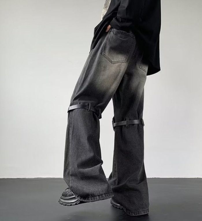 Japanese Brand Men's Zippered Workwear Straight Leg Lace-up Flared Jeans Size US 32 / EU 48 - 4 Thumbnail